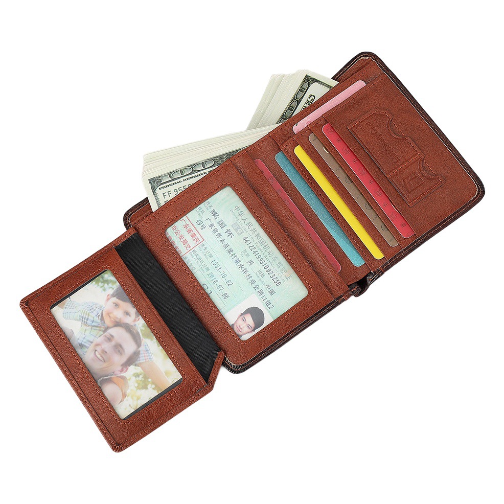 2023 brushed leather ultra-thin men's wallet multi-functional driving license integrated three-fold short wallet first layer cowhide
