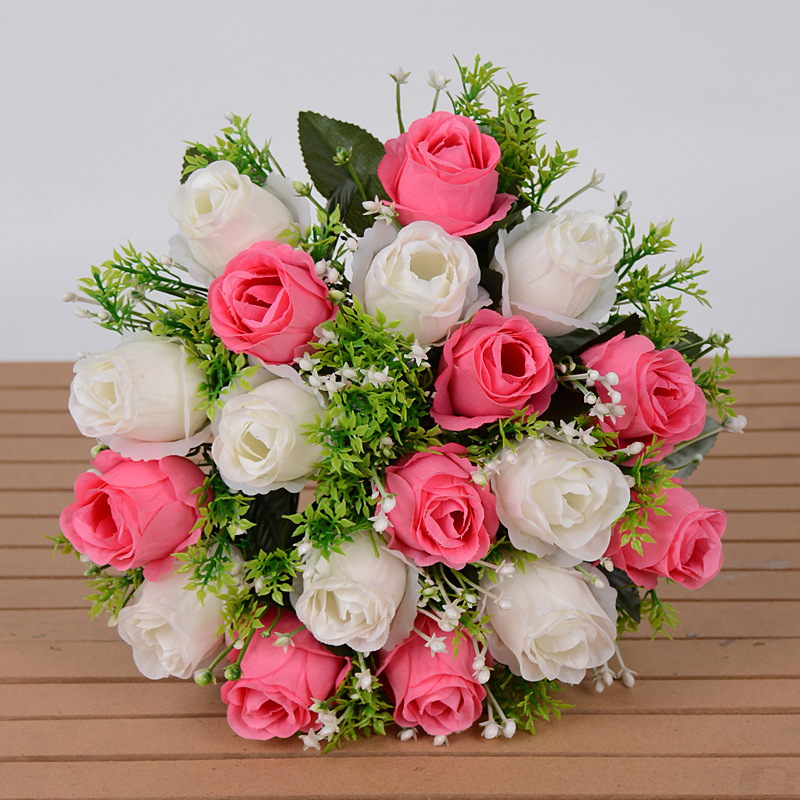 Ramo de flores artificiales de seda, decoración de boda o salón, ramo de rosas elegante