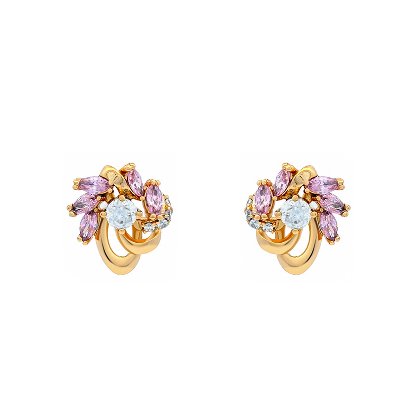 Pendientes de Botón de Flor con Circonitas de Colores Microincrustadas, Chapados en Oro de 18k, de Aleación de Moda Xuping, Elegantes y de Lujo Discreto