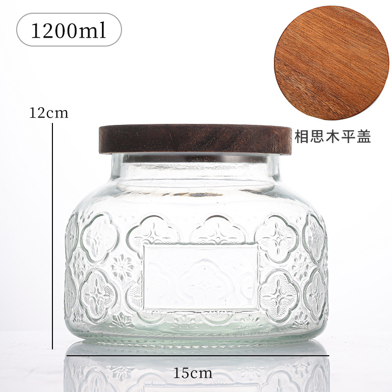 Retro en relieve Begonia flores vidrio almacenamiento de latas de sellado doméstico granos de café flores de té nueces almacenamiento de latas de gran abdomen