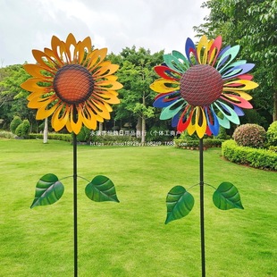 Outdoor Courtyard Wind-Blown Wrought Iron Sunflower Windmill Creative Ornaments Garden House Decoration Floor-Standing Greening Landscaping