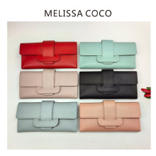 2025女士钱包简约纯色大搭扣长款三折钱包小清新风三折长款钱包