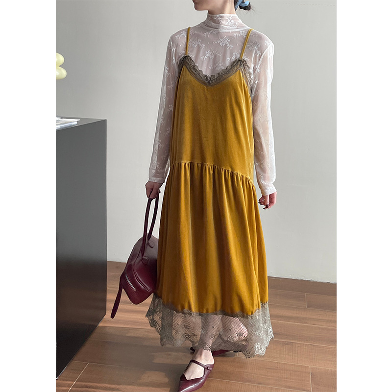 [Welfare Model, Non-Returnable] 25 Spring Retro Velvet Sexy Lace Suspender Mid-Length Skirt 2671