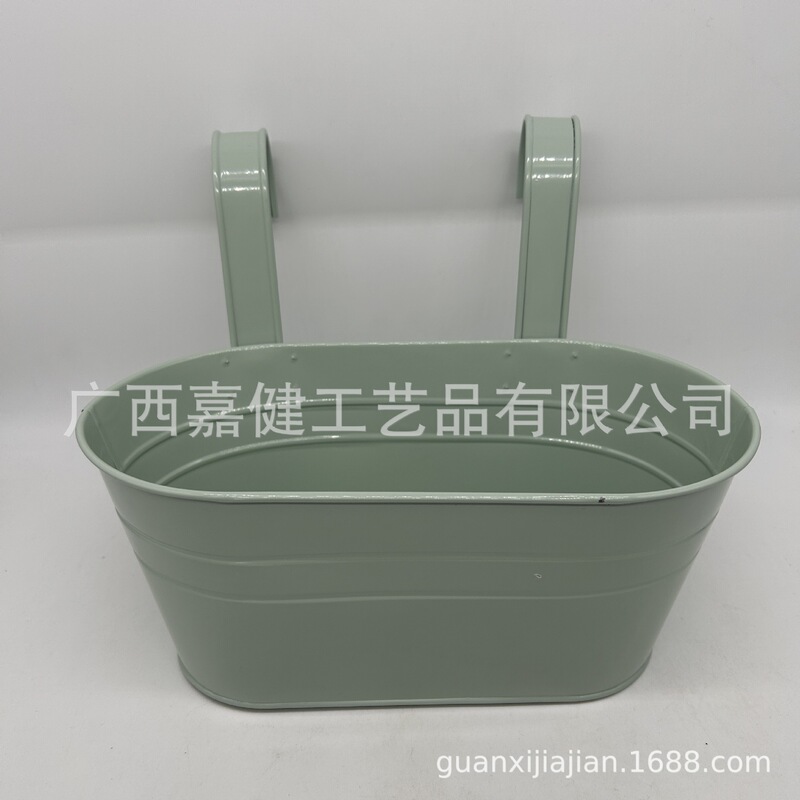 Cross-Border Flower Blue Wholesale Painted Iron Bucket Outdoor Railing Hanging Flower Pot Factory Direct Supply