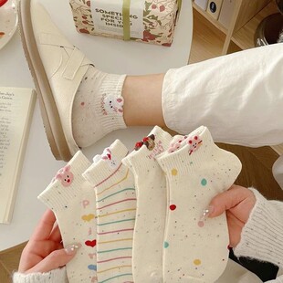 Cartoon Socks Women's Short Socks Spring and Summer Korean Style Breathable Ins Fashionable Cute Point Yarn Bunny Short Tube Shallow Mouth Boat Socks