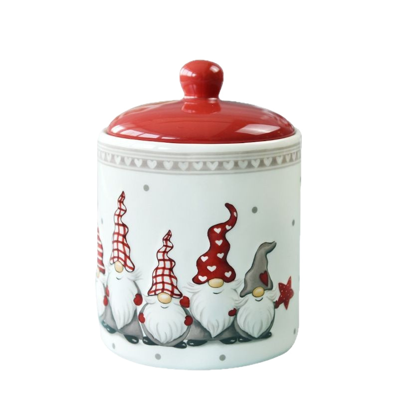 Esmalte cubiertos de color mayorista y minorista Navidad cerámica redonda gran lata de almacenamiento lata de cocina lata de almacenamiento