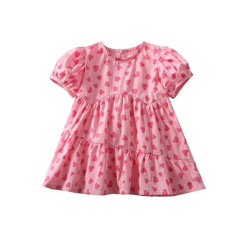 Fashionable girls dress 2024 summer new fashion style love sweet cotton breathable children's princess dress trendy