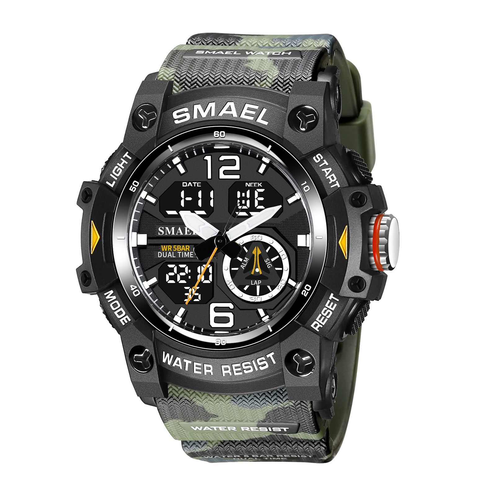 Smael Smar 8007 camuflaje serie reloj electrónico hombres deportes al aire libre impermeable multifuncional reloj electrónico