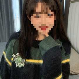 美式学院风绿色条纹毛衣女秋冬季新款宽松慵懒风外穿针织上衣