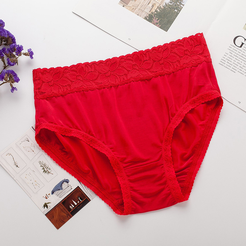미디엄 웨이스트 레이스 여성 삼각 팬티 (레드)