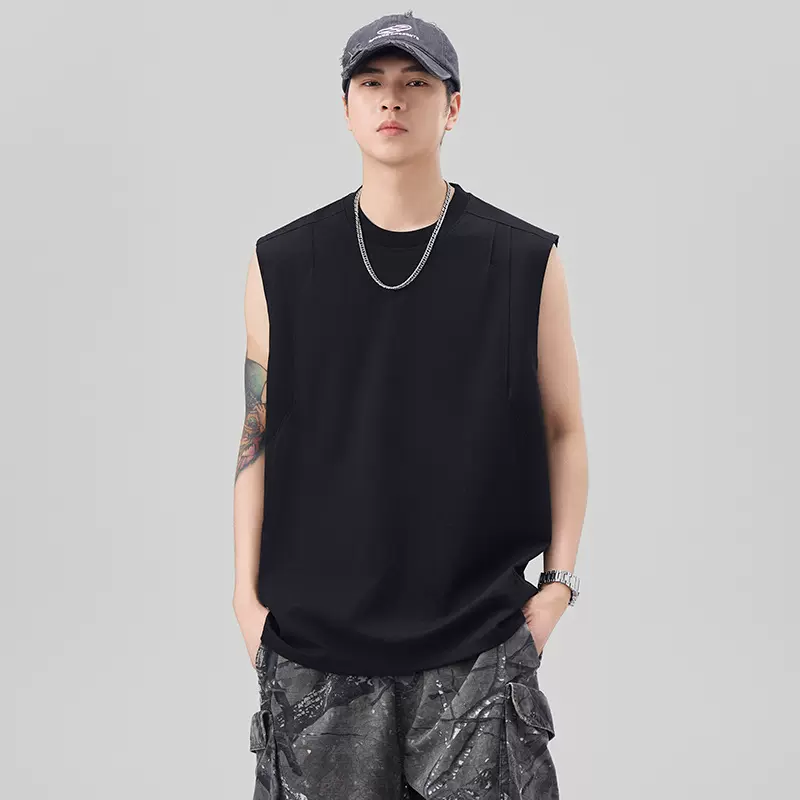 尚谷男装 日系运动健身背心男夏季坎肩新款宽松大码上衣无袖t恤男