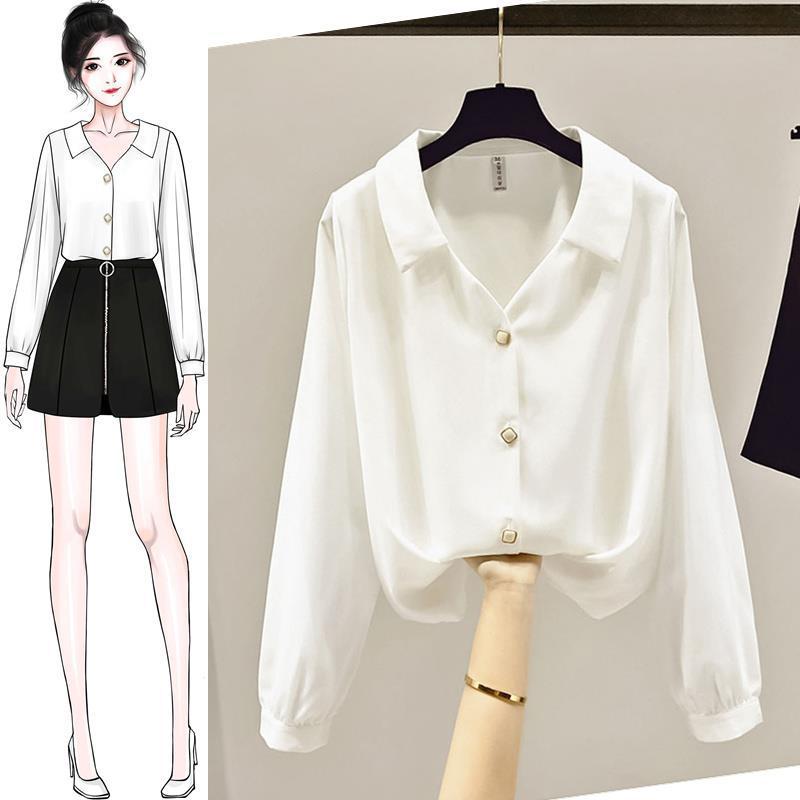 春秋2025年新款秋春秋设计感小众女士雪纺衬衫女装白衬衣时尚上衣