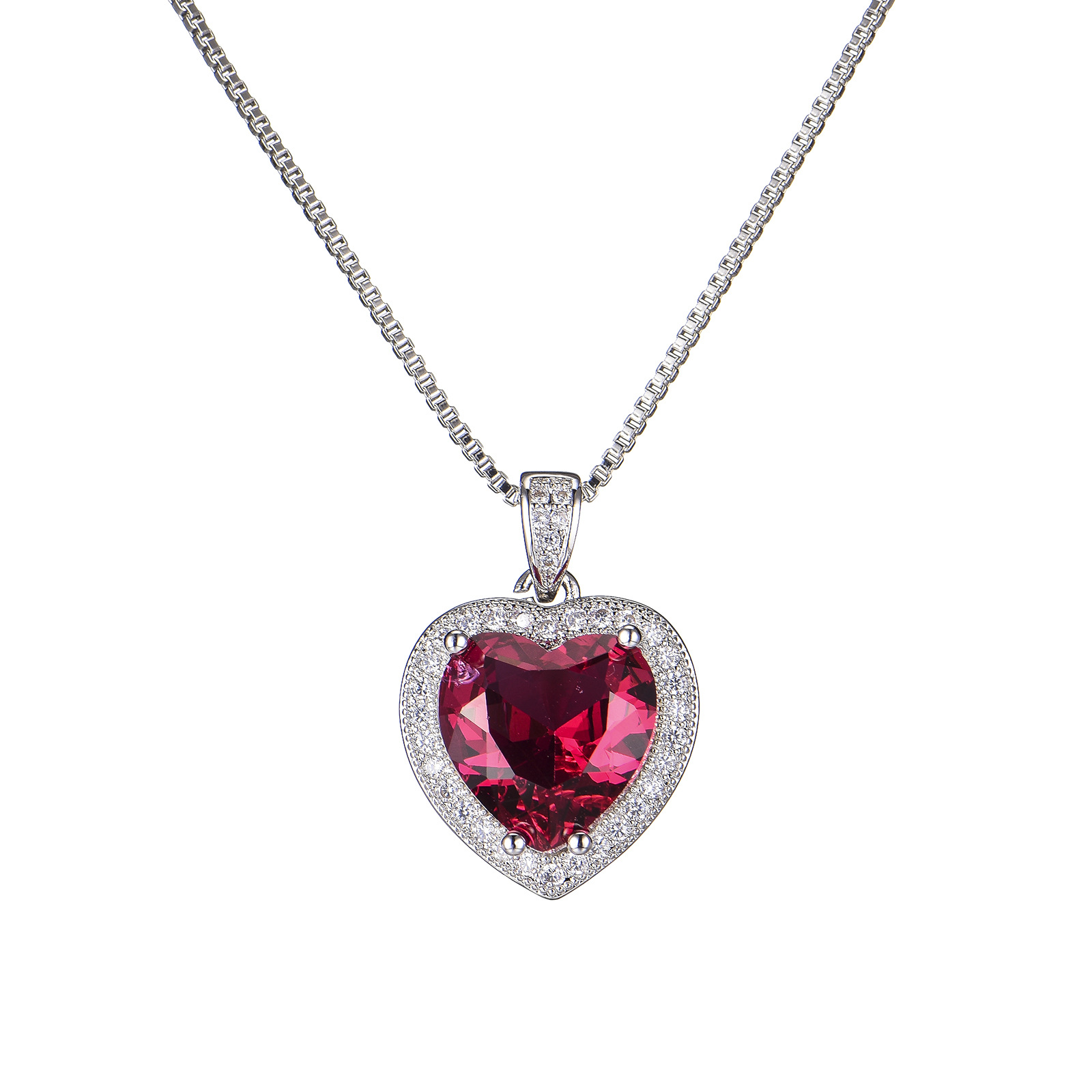 Fashion Heart Shape Copper Pendant Necklace Inlay Artificial Gemstones Copper Necklaces