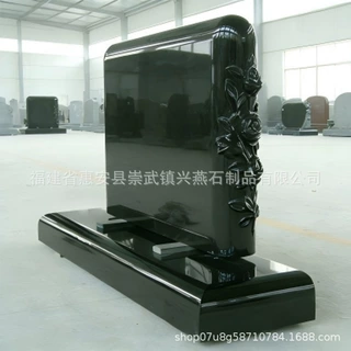 定制山西黑石雕墓碑 立体玫瑰花浮雕艺术墓碑工厂定制