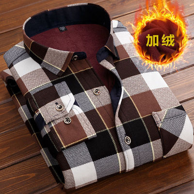 quality man Autumn and winter Plush thickening keep warm shirt Middle-aged and young Long sleeve Large shirt jacket 1/2 piece