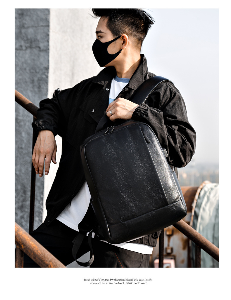 Fashion Simple Pu Backpack Casual Men's Rechargeable Shoulder Computer Bag Wholesale display picture 12