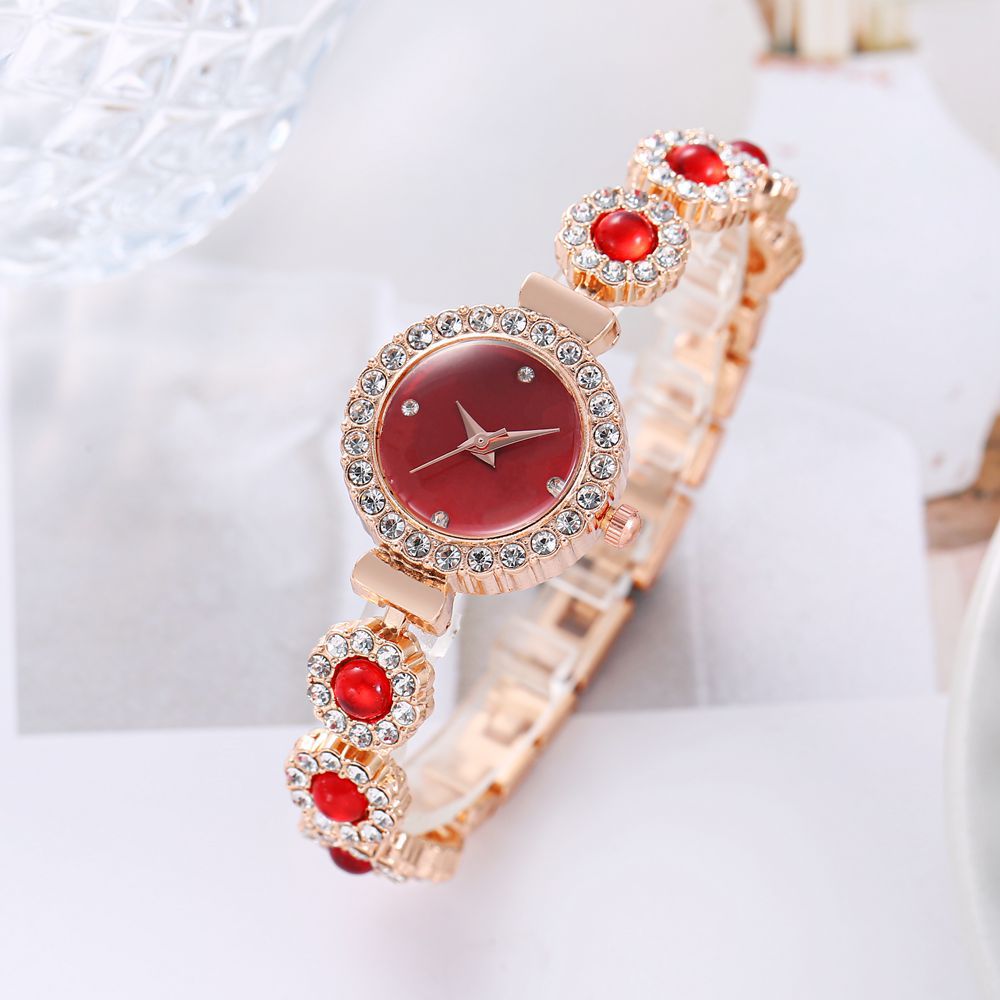 Transmisión en vivo transfronteriza reloj de estudiante piedra preciosa de imitación de color con incrustaciones de diamantes ins estilo universitario temperamento esfera pequeña decoración reloj de pulsera