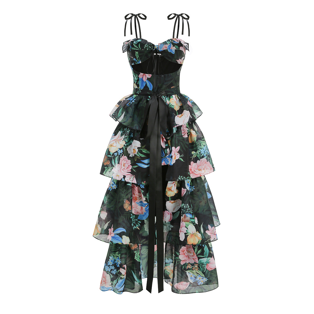 Women's Clothing Sexy Floral Print Strapless Halter Top And Cropped Mini Skirt Set Women's Cake Skirt Fashion Party Wear_ecoleips.com
