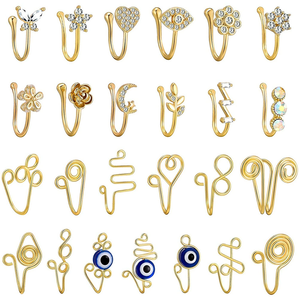 Разнообразное африканское кольцо для носа без перфорации, искусственное кольцо для носа с цирконом, микроинкрустированный цирконом, дьявольский глаз, костюм с зажимом для носа с ручной намоткой