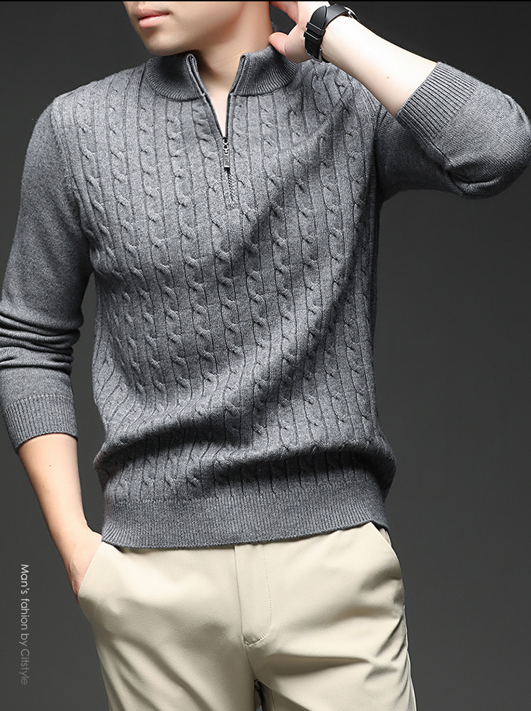 Jacquard de color sólido transfronterizo jersey de punto de aguja de invierno de mediana edad hombre casual suéter de semicirremolca