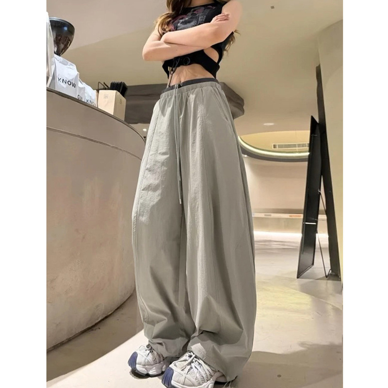 American-style design color-blocking sports wide-leg pants for women, new summer high-waisted slimming casual quick-dry workwear curved pants American-style design color-blocking sports wide-leg pants for women, new summer high-waisted slimming casual quick-dry workwear curved pants