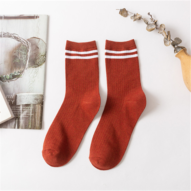 Otoño e Invierno rayas verticales calcetines de algodón de color sólido hombres y mujeres cordón media-pantorrilla longitud calcetines clásico casual cómodo calcetines de algodón peinado