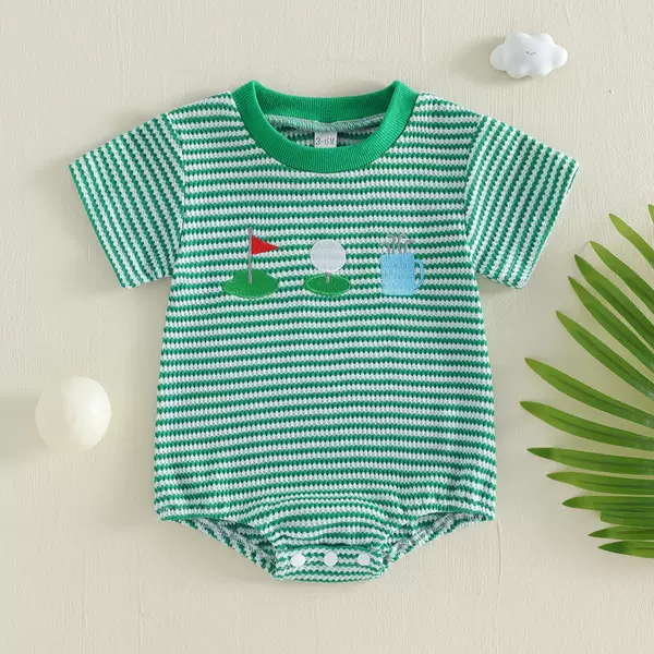 Amazon's New Summer Product for Boys: Golf Embroidered Striped Waffle Knit Baby Casual Triangle Romper