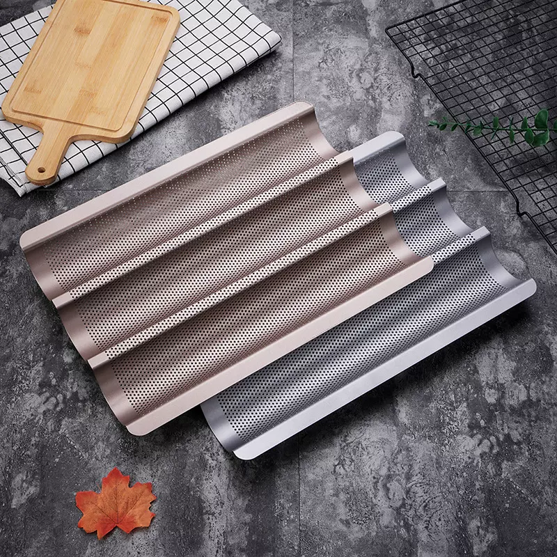 跨境专用法棍长条烘焙模具 不粘烤盘架波浪蛋糕法式面包法棍模具