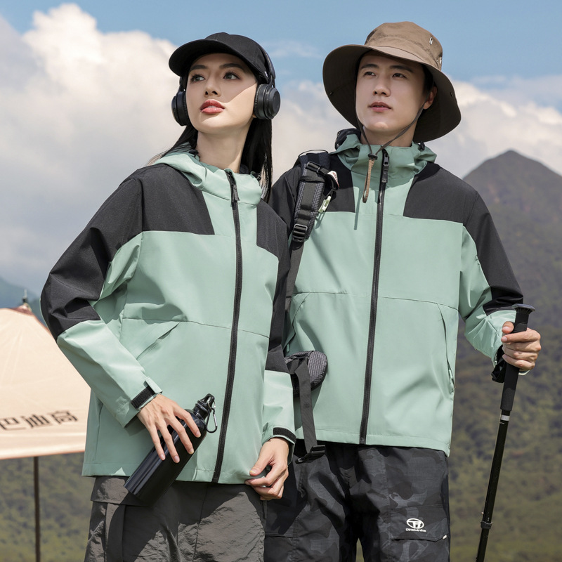 秋季新款户外薄款冲锋衣男女拼色工作服外套防风透气登山服印logo