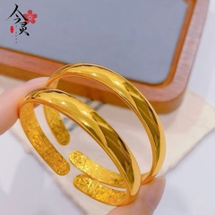金店同款光面素圈开口手镯女款复古吉言手镯手环内吉言设计感手饰