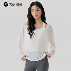 瑜伽服女套装高级感叠穿两件套透气长袖罩衫普拉提带胸垫运动背心