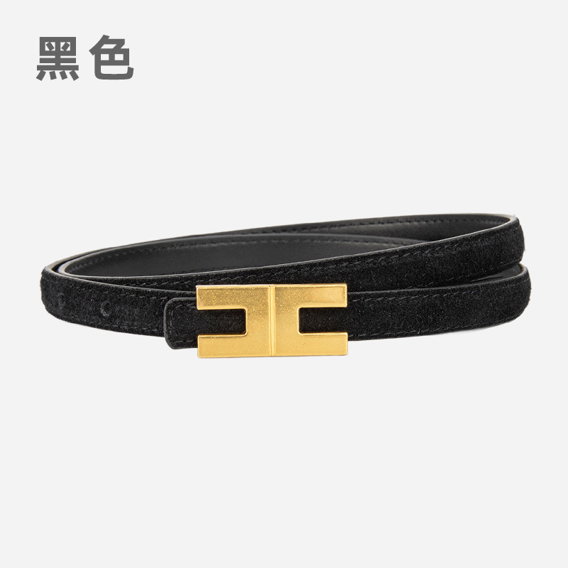 绒面磨砂真皮1.5cm女士腰带小众字母装饰牛仔裤带高级牛皮皮带女|undefined