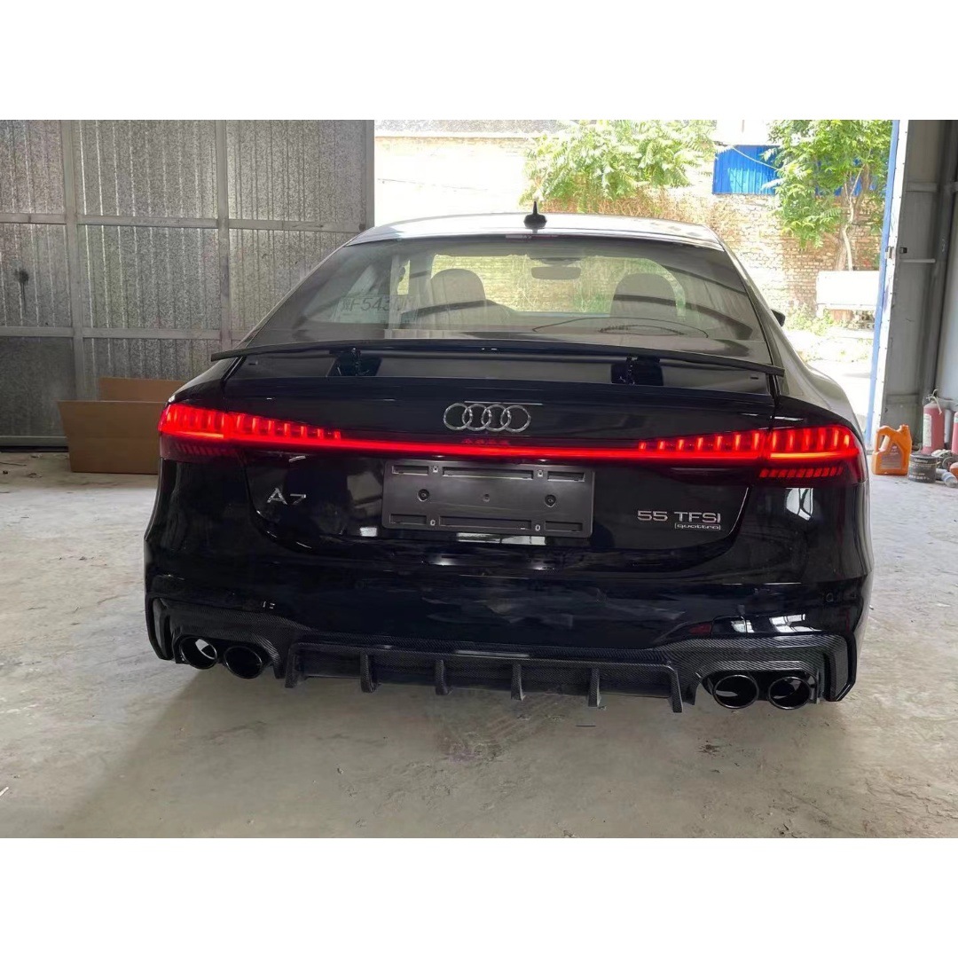 Suitable for 19-25 Audi A7A7L Modified S7 Blade Rear Lip Bright Black Rear Tail Lip Rear Diffuser Four Tail Pipes