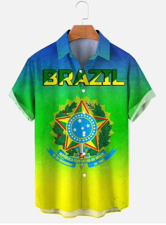 Fuente de rayas de manga corta para hombre patrón digital de cuatro lados nueva camisa de bala de cuatro lados en 3D transfronteriza fábrica de camisas de Brasil