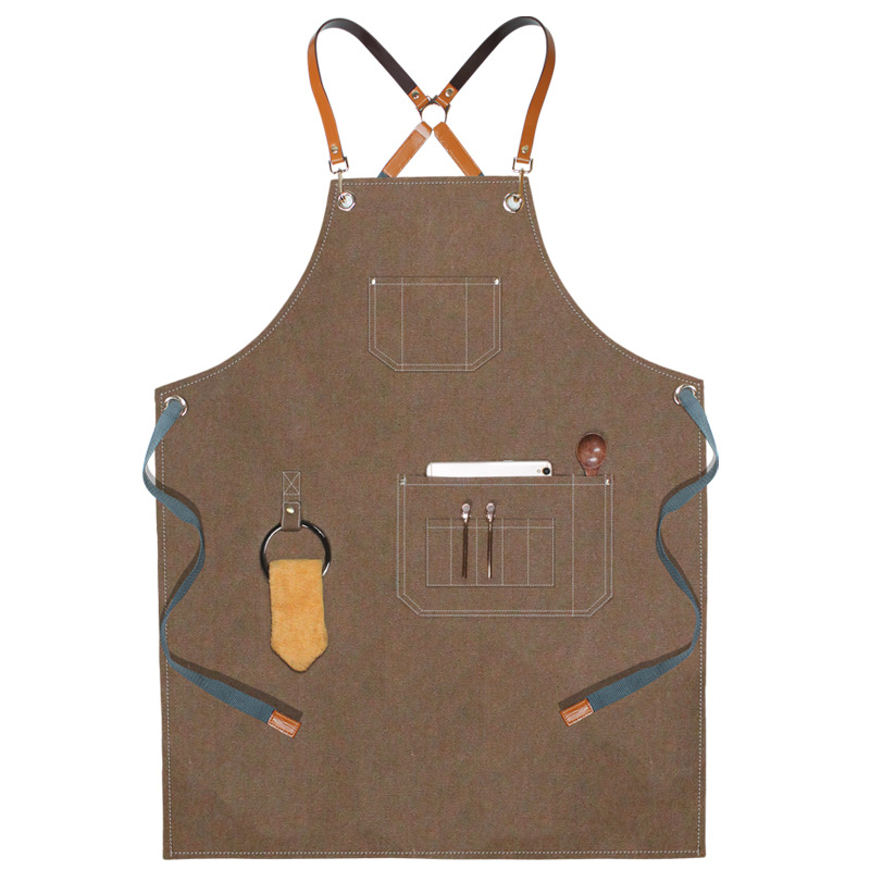 Comercio exterior de lona gruesa delantal logotipo personalizado moda coreana barista ropa de trabajo peluquero delantal fábrica al por mayor