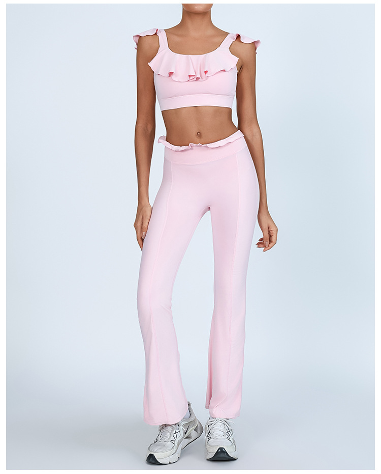 Traje de yoga con almohadilla para el pecho envuelto en el pecho Sujetador de fitness deportivo a prueba de golpes de cintura alta, pantalón de cadera de secado rápido de dos piezas image 6
