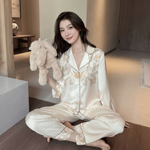 冰雪丝睡衣女高密度薄款清凉丝绸长款开衬套装现货批发轻奢家居服