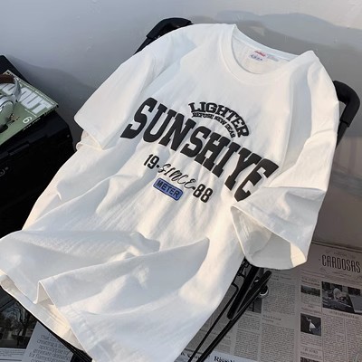 Summer foam printed pure cotton short sleeved T-shirt for men's retro loose oversized trendy clothes T-shirt_voghion.com