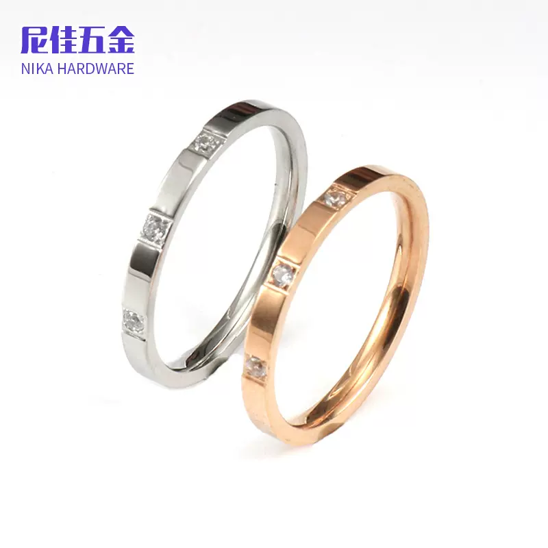 韩版时尚不锈钢CNC镶钻2MM戒指女 跨境新款钛钢情侣戒指首饰批发