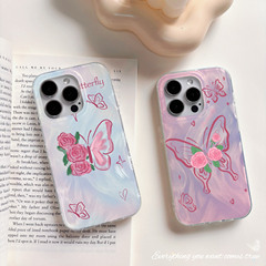 羽紗蝴蝶適用蘋果15promax手機殼iphone14新款13防摔12高級11鐳射