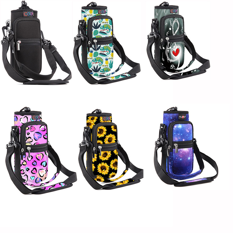 Neoprene Water Bottle Bag 40 oz Bottle Holder with Padded Shoulder Strap and Handle Strap 3D Printed Water Bottle Customization