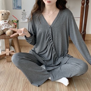 Maternity Modal Hidden Button Nursing Pajamas Summer Thin Postpartum Maternity Plus Size Nursing Loungewear