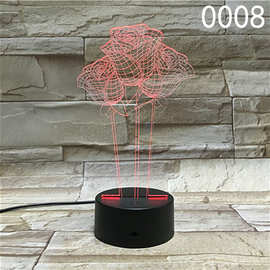 (T型板3mm)常规底座 玫瑰蘑菇等植物系列 USB插电LED触摸3D小夜灯