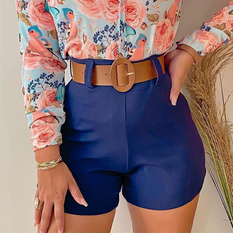 Conjunto de camisa de manga larga con estampado floral y pantalones cortos NSXPF103325