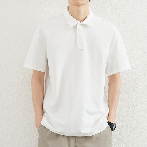 Summer Business Polo Shirt for Men, Korean Style, Solid Color, Simple Short Sleeve, Interlock Cotton Collar, Casual Half-Sleeve Top