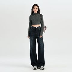 美式复古阔腿牛仔裤女2025夏季新款小个子高腰宽松显瘦垂感直筒裤