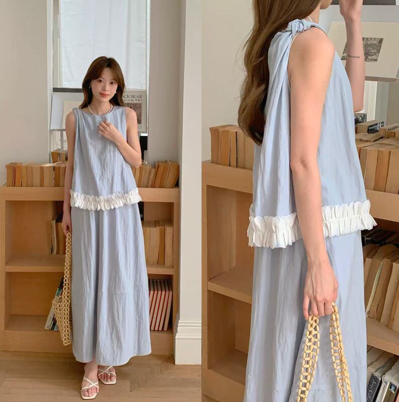 South Korea's Dongdaemun 2025 New Summer Style French Vest Lace Top + Skirt Large Size Suit with Lining