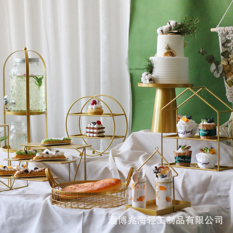European-style golden dessert stand display stand decoration cold meal tea break ladder table cake dessert tray birthday decoration European-style golden dessert stand display stand decoration cold meal tea break ladder table cake dessert tray birthday decoration