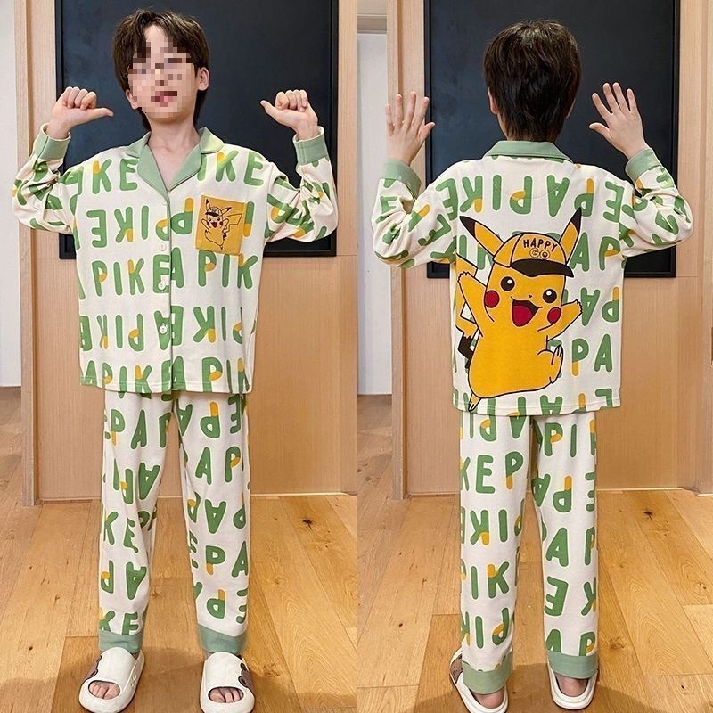 Primavera y otoño 2025 nuevo pijama de niño Cardigan manga larga primavera y otoño juvenil ropa de hogar set de algodón nublado