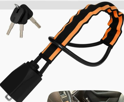 Car Steering Wheel Lock, Seat Belt Buckle Lock, Retractable Steel Cable Lock, Steel Wire Rope Lock, Multi-Color Reflective Anti-Theft Lock (Car lock) - black-orange